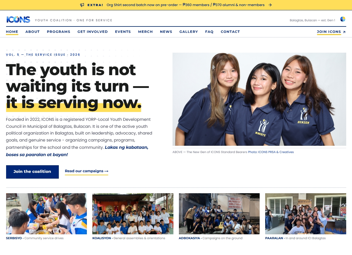 ICONS Youth Coalition home page