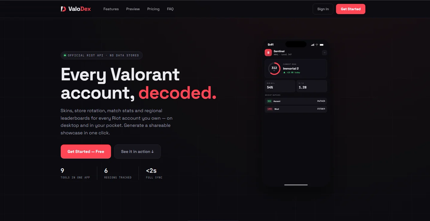 ValoDex dashboard screenshot
